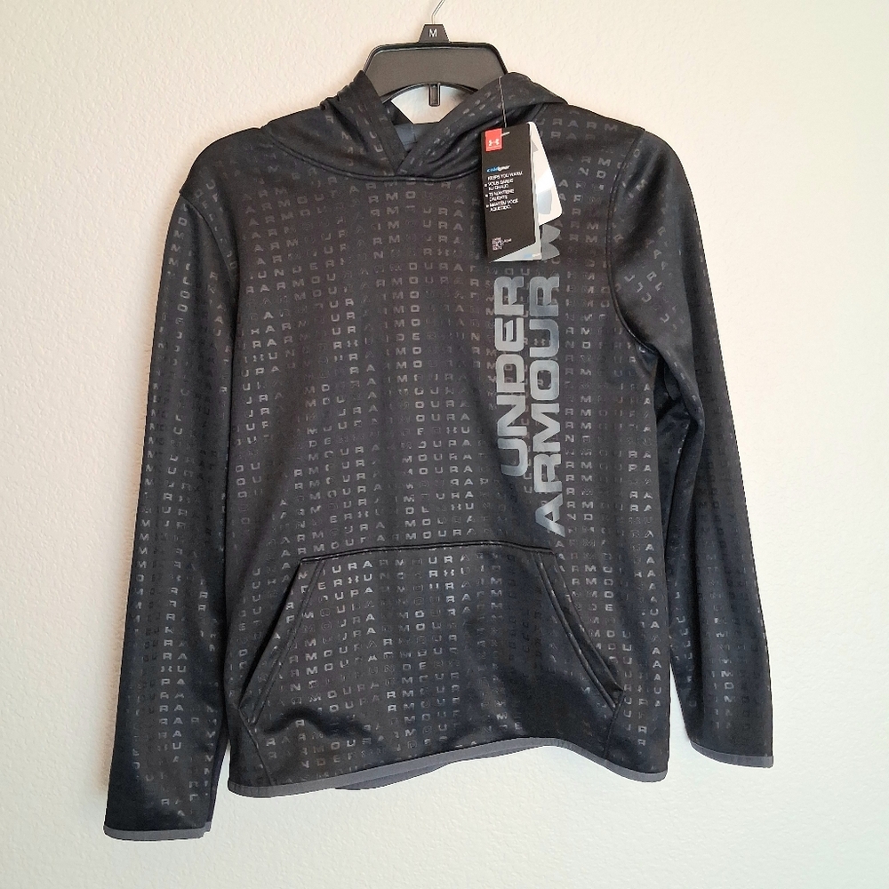 Boys Youth Under Armour Cold Gear Charcoal Gray Pullover Hoodie Size Large